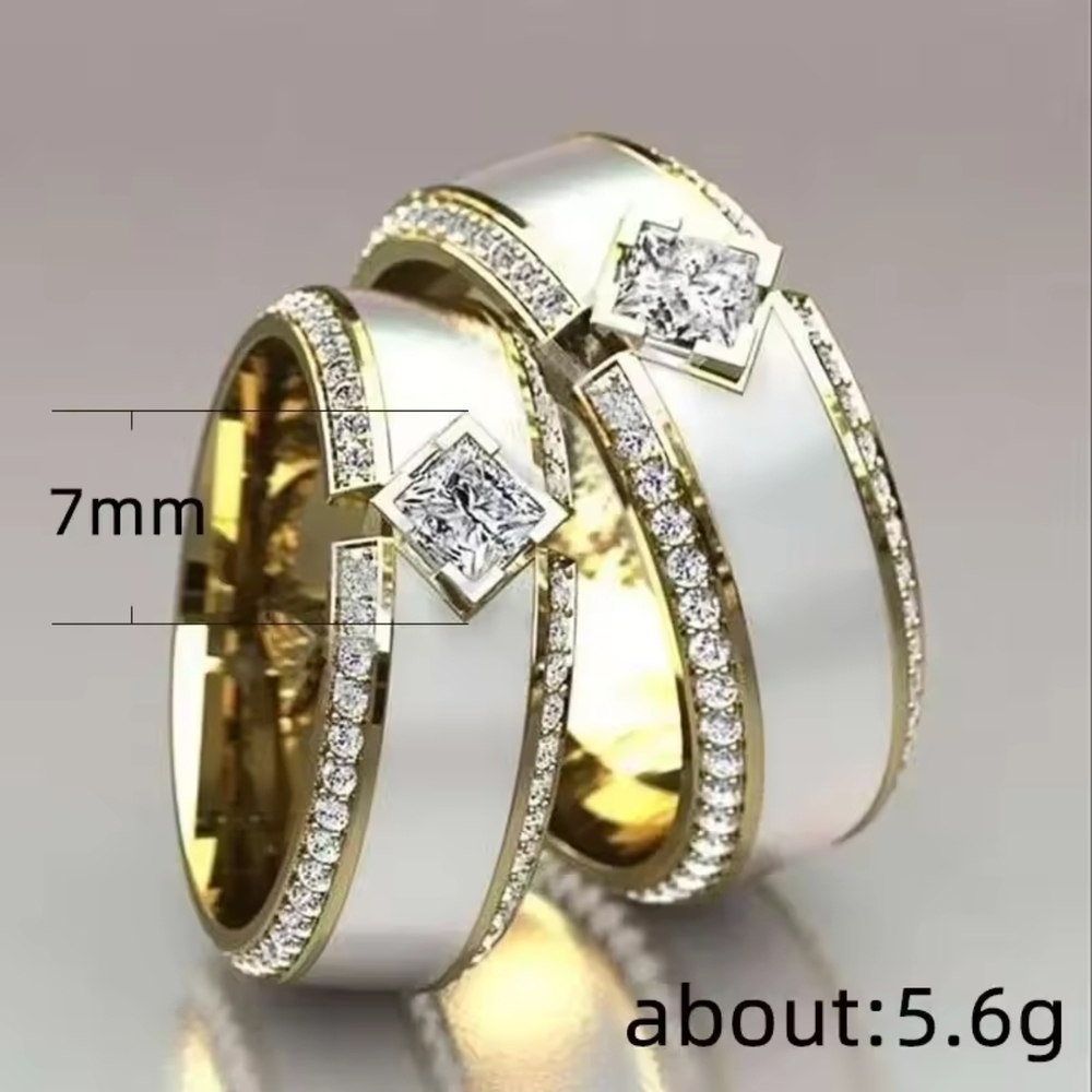 White and Gold Enamel Ring Trio with Clear Stones - Picture 3 of 4